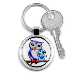 Owl Mother Owl Baby Owl Nature Key Chain (round) by Sudhe