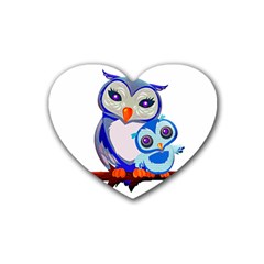 Owl Mother Owl Baby Owl Nature Rubber Coaster (heart)  by Sudhe