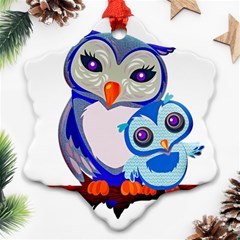 Owl Mother Owl Baby Owl Nature Snowflake Ornament (two Sides) by Sudhe