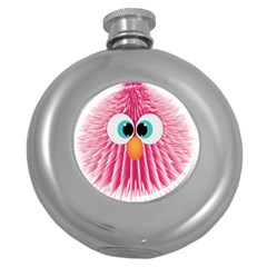 Bird Fluffy Animal Cute Feather Pink Round Hip Flask (5 Oz) by Sudhe