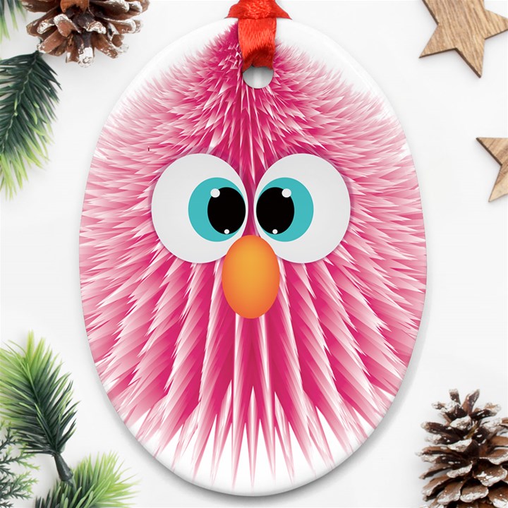 Bird Fluffy Animal Cute Feather Pink Oval Ornament (Two Sides)