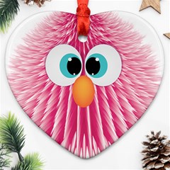 Bird Fluffy Animal Cute Feather Pink Heart Ornament (two Sides) by Sudhe