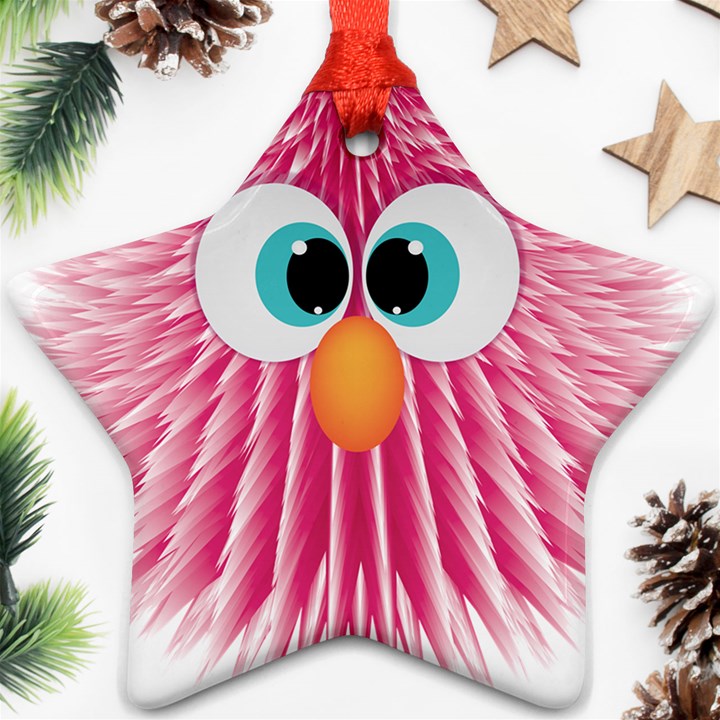 Bird Fluffy Animal Cute Feather Pink Star Ornament (Two Sides)