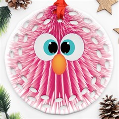 Bird Fluffy Animal Cute Feather Pink Round Filigree Ornament (two Sides) by Sudhe