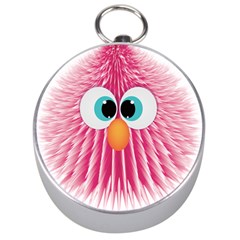 Bird Fluffy Animal Cute Feather Pink Silver Compasses by Sudhe