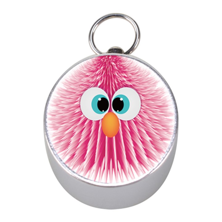 Bird Fluffy Animal Cute Feather Pink Mini Silver Compasses