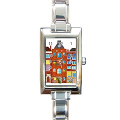 Town Buildings Old Brick Building Rectangle Italian Charm Watch by Sudhe