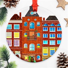 Town Buildings Old Brick Building Ornament (round) by Sudhe