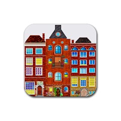 Town Buildings Old Brick Building Rubber Coaster (square)  by Sudhe