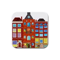 Town Buildings Old Brick Building Rubber Square Coaster (4 Pack)  by Sudhe