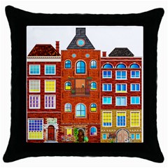 Town Buildings Old Brick Building Throw Pillow Case (black) by Sudhe