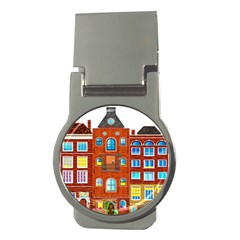 Town Buildings Old Brick Building Money Clips (round)  by Sudhe