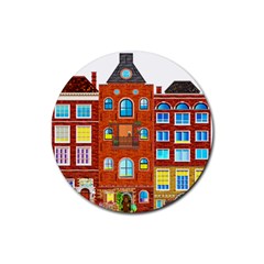 Town Buildings Old Brick Building Rubber Coaster (round)  by Sudhe