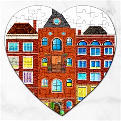 Town Buildings Old Brick Building Jigsaw Puzzle (heart) by Sudhe