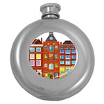 Town Buildings Old Brick Building Round Hip Flask (5 oz) Front