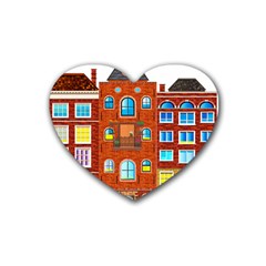 Town Buildings Old Brick Building Rubber Coaster (heart)  by Sudhe