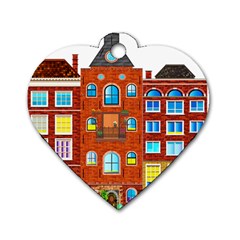 Town Buildings Old Brick Building Dog Tag Heart (one Side) by Sudhe