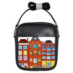 Town Buildings Old Brick Building Girls Sling Bag by Sudhe