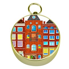 Town Buildings Old Brick Building Gold Compasses by Sudhe