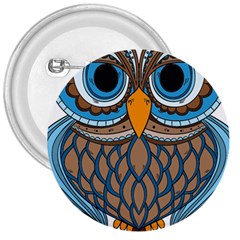 Owl Drawing Art Vintage Clothing Blue Feather 3  Buttons by Sudhe