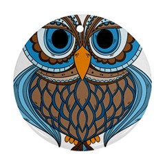 Owl Drawing Art Vintage Clothing Blue Feather Ornament (round) by Sudhe