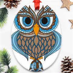 Owl Drawing Art Vintage Clothing Blue Feather Ornament (oval) by Sudhe