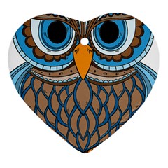 Owl Drawing Art Vintage Clothing Blue Feather Ornament (heart) by Sudhe