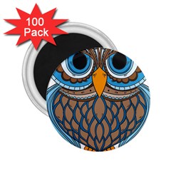 Owl Drawing Art Vintage Clothing Blue Feather 2 25  Magnets (100 Pack)  by Sudhe