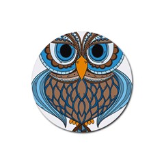 Owl Drawing Art Vintage Clothing Blue Feather Rubber Coaster (round)  by Sudhe