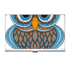 Owl Drawing Art Vintage Clothing Blue Feather Business Card Holder by Sudhe