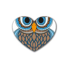 Owl Drawing Art Vintage Clothing Blue Feather Heart Coaster (4 Pack)  by Sudhe