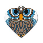 Owl Drawing Art Vintage Clothing Blue Feather Dog Tag Heart (Two Sides) Back