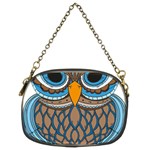 Owl Drawing Art Vintage Clothing Blue Feather Chain Purse (Two Sides) Front