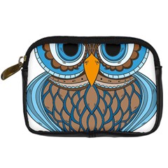 Owl Drawing Art Vintage Clothing Blue Feather Digital Camera Leather Case by Sudhe