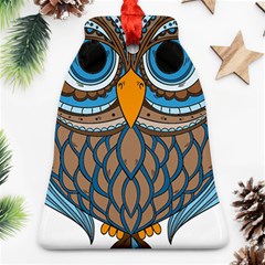 Owl Drawing Art Vintage Clothing Blue Feather Ornament (bell) by Sudhe