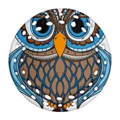 Owl Drawing Art Vintage Clothing Blue Feather Round Filigree Ornament (two Sides) by Sudhe