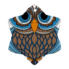 Owl Drawing Art Vintage Clothing Blue Feather Snowflake Ornament (two Sides) by Sudhe