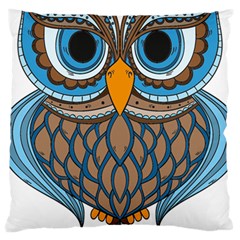 Owl Drawing Art Vintage Clothing Blue Feather Large Cushion Case (one Side) by Sudhe