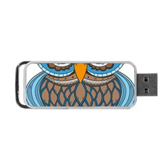 Owl Drawing Art Vintage Clothing Blue Feather Portable Usb Flash (one Side) by Sudhe