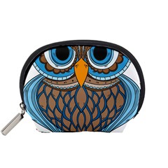 Owl Drawing Art Vintage Clothing Blue Feather Accessory Pouch (small) by Sudhe