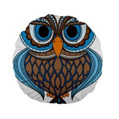 Owl Drawing Art Vintage Clothing Blue Feather Standard 15  Premium Flano Round Cushions by Sudhe