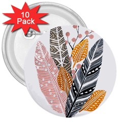 Feather Feathers 3  Buttons (10 Pack)  by Sudhe