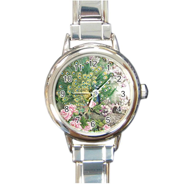 Peafowl Peacock Feather Beautiful Round Italian Charm Watch