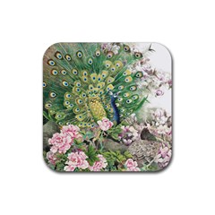 Peafowl Peacock Feather Beautiful Rubber Coaster (square)  by Sudhe