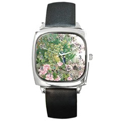 Peafowl Peacock Feather Beautiful Square Metal Watch by Sudhe