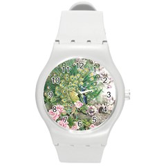 Peafowl Peacock Feather Beautiful Round Plastic Sport Watch (m) by Sudhe