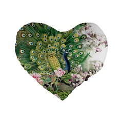 Peafowl Peacock Feather Beautiful Standard 16  Premium Flano Heart Shape Cushions by Sudhe