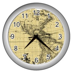 Map Vintage Old Ancient Antique Wall Clock (silver) by Sudhe