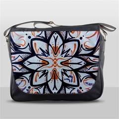 White Black And Orange Illustration Messenger Bag by Wegoenart