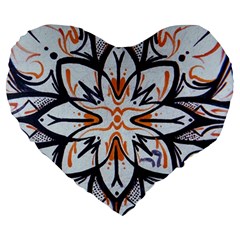 White Black And Orange Illustration Large 19  Premium Heart Shape Cushions